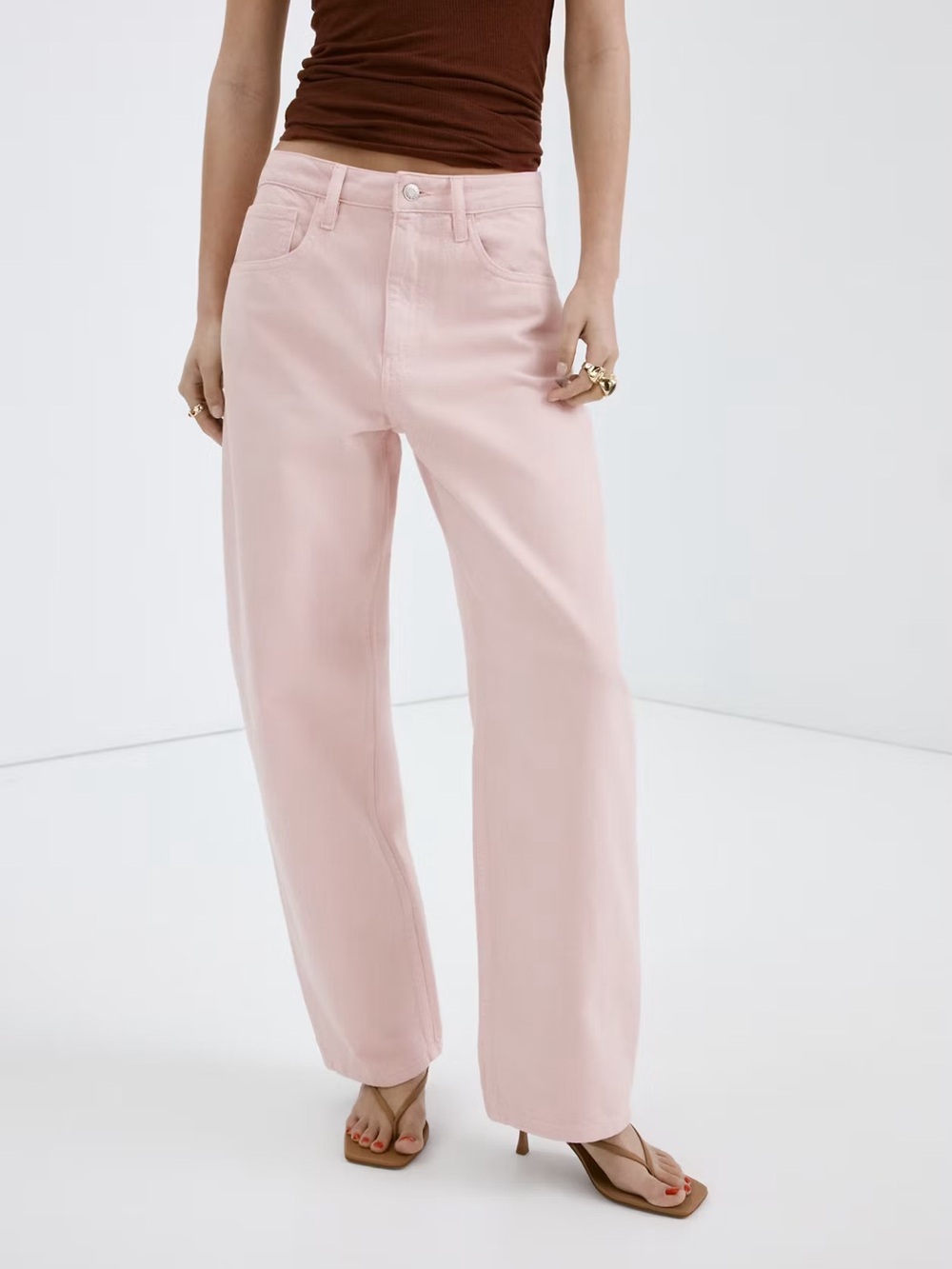 Mango Pink High-Waisted Barrel Jeans